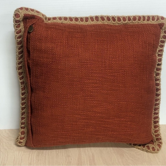Pier 1 Red Tan Trim Burlap Throw Pillow 20 x 20 - Picture 2 of 6
